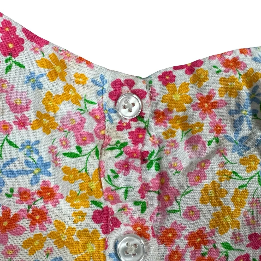 Old Navy Linen Sleeveless Colorful Floral Waist Tie Romper Size M (8)